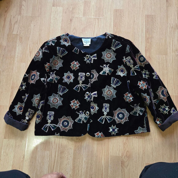 Brittany Nicole II Women Vtg 90s Avante Garde Whimsigoth Black Velvet Jacket 22W - Picture 7 of 12